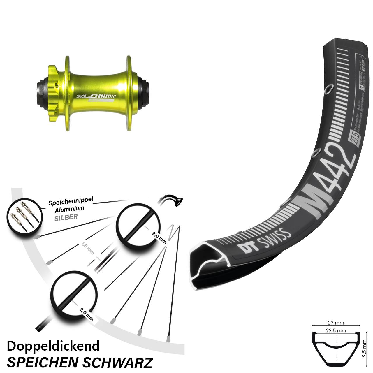 DT Swiss M 442 Disc-Vorderrad 29 Zoll 15x100 mm XLC Evo grün-eloxiert