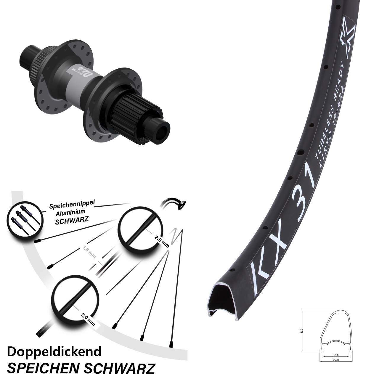 KX31 OS DT Swiss 370 28 Zoll Disc Laufrad 12x142 Shimano Micro Spline