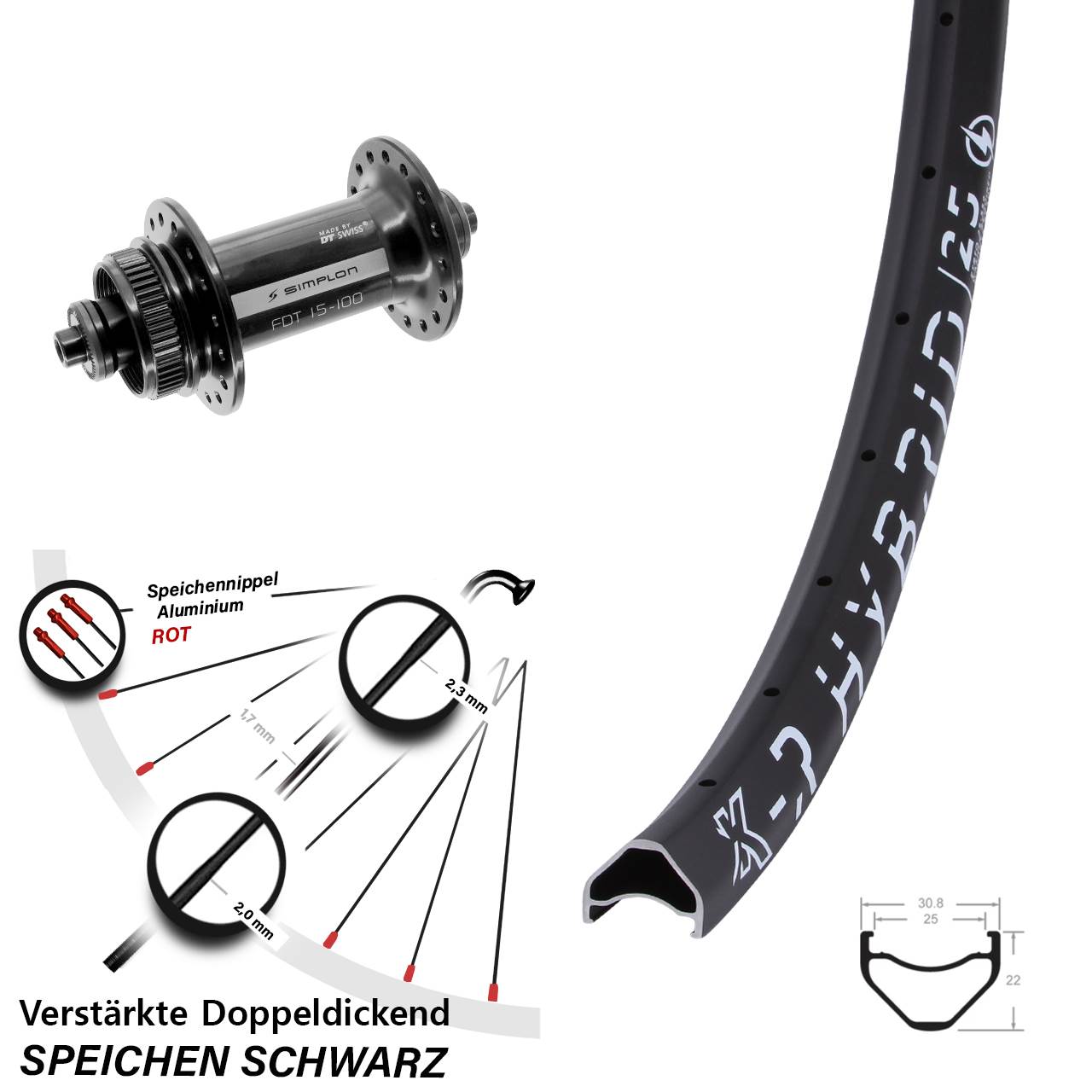 26 Zoll DT Swiss 370 QR KX-R Hybrid 25 Vorderrad