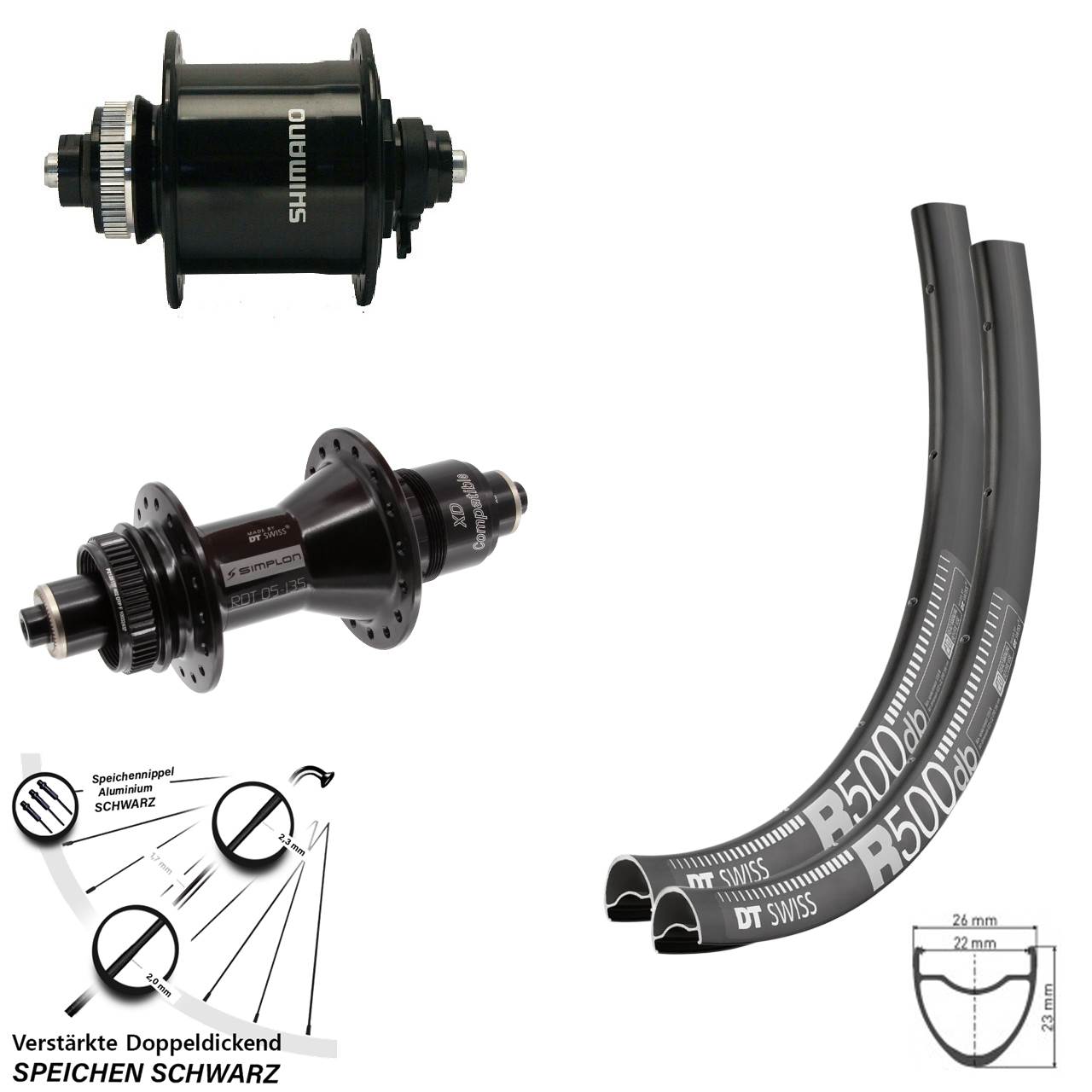 DT Swiss R500 370 Shimano DH-UR700 28 Zoll Disc Laufrad-Satz QR SRAM XD