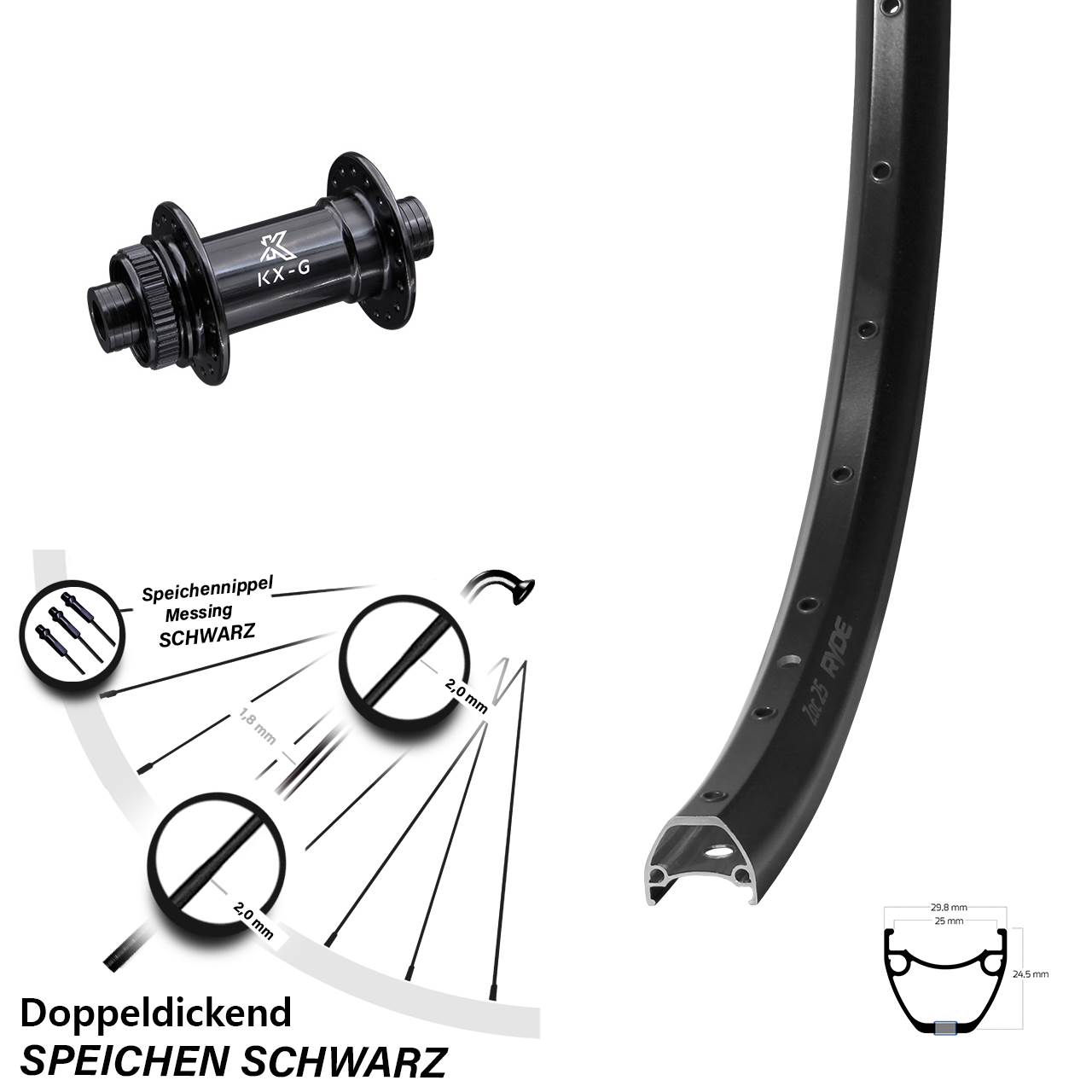 Vorderrad 29 Zoll Ryde ZAC 25 KX-G 15x100 Centerlock