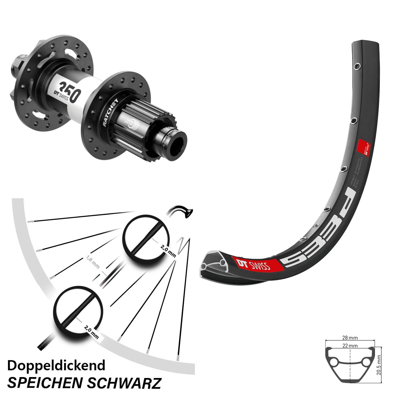 Laufrad 27,5 Zoll DT Swiss 533D Disc-350 12x148 6-Loch Micro Spline