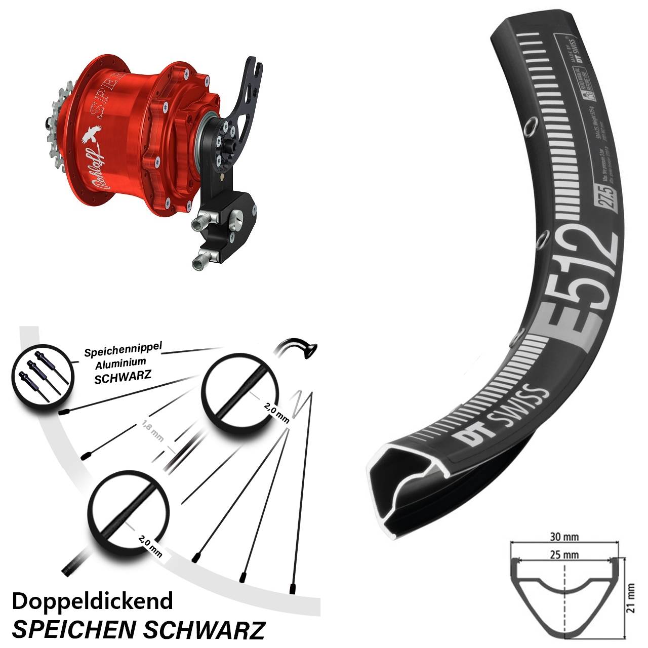 DT Swiss E512 Rohloff Speedhub 500/14 CC DB PM rot 27,5 Zoll Disc Laufrad