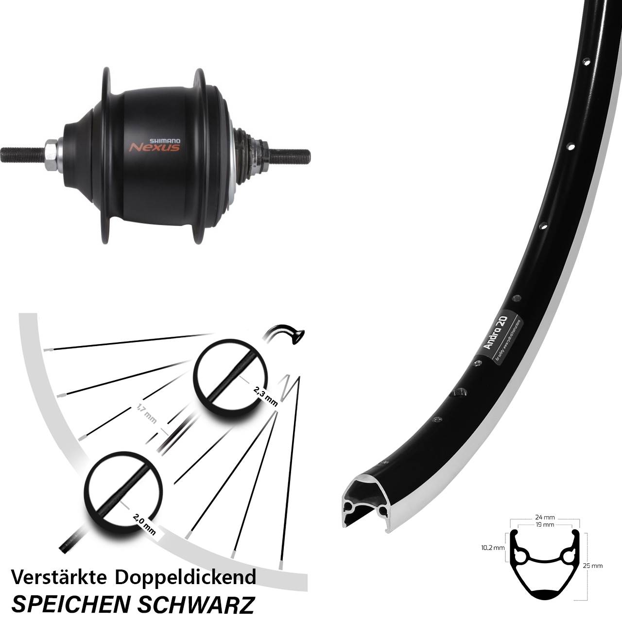 Hinterrad 28 Zoll Ryde Andra 20 Shimano Nexus 8 Gang Premium