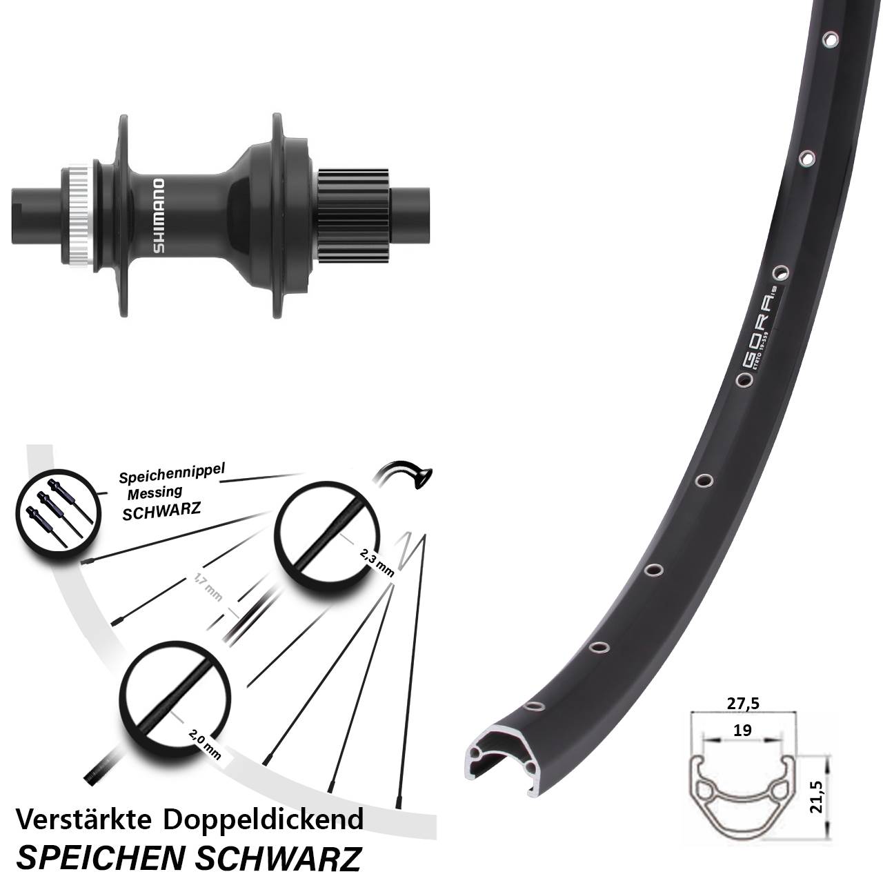 650B Gora 19 Shimano FH-MT410 Disc Laufrad 12x142 Micro Spline