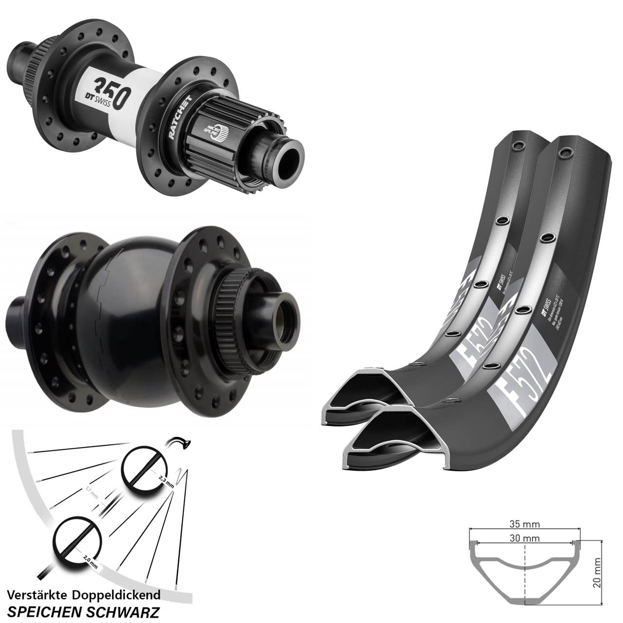 DT Swiss F572-350 SON 28 650B Laufradsatz Centerlock 15x110 12x148 Micro Spline