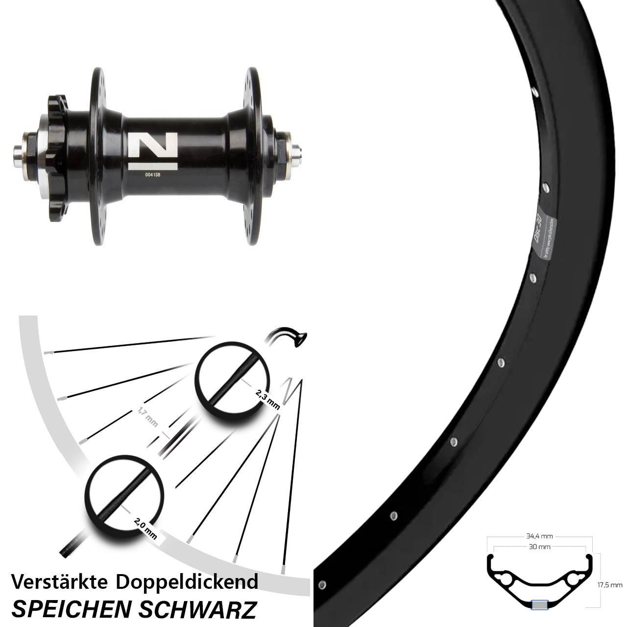 Vorderrad 27,5 Zoll Ryde Disc 30 Novatec D041 QR