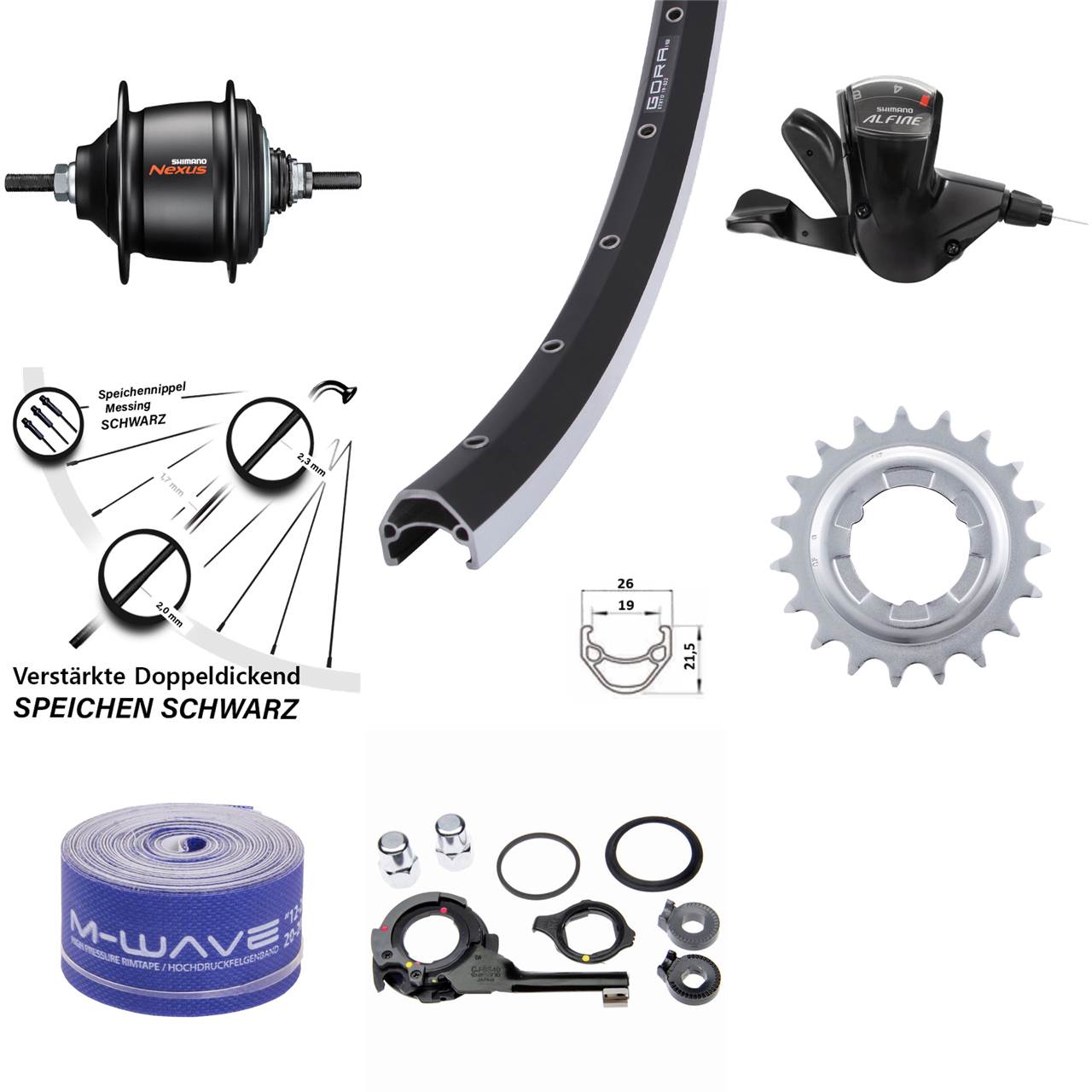 Hinterrad 28 Zoll Shimano Nexus 8-Gang Gora 19 schwarz Freilauf