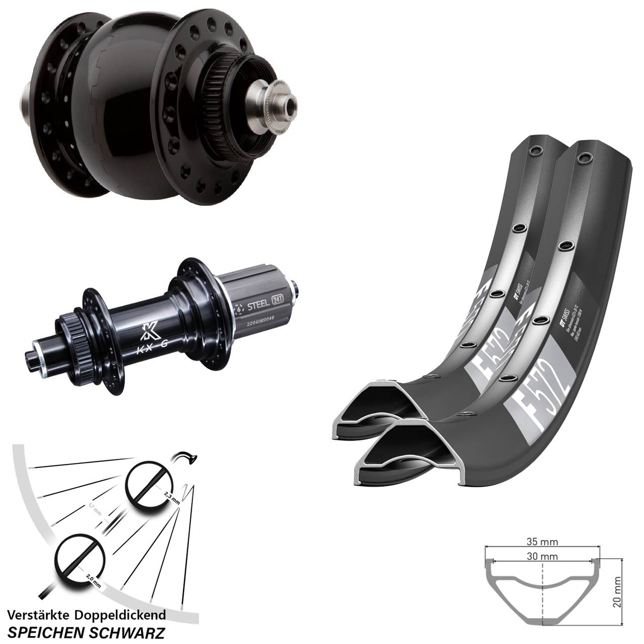DT Swiss F 572 KX-GS Heavy Duty SON 28 29 Zoll Laufradsatz Centerlock QR 8-12 fach