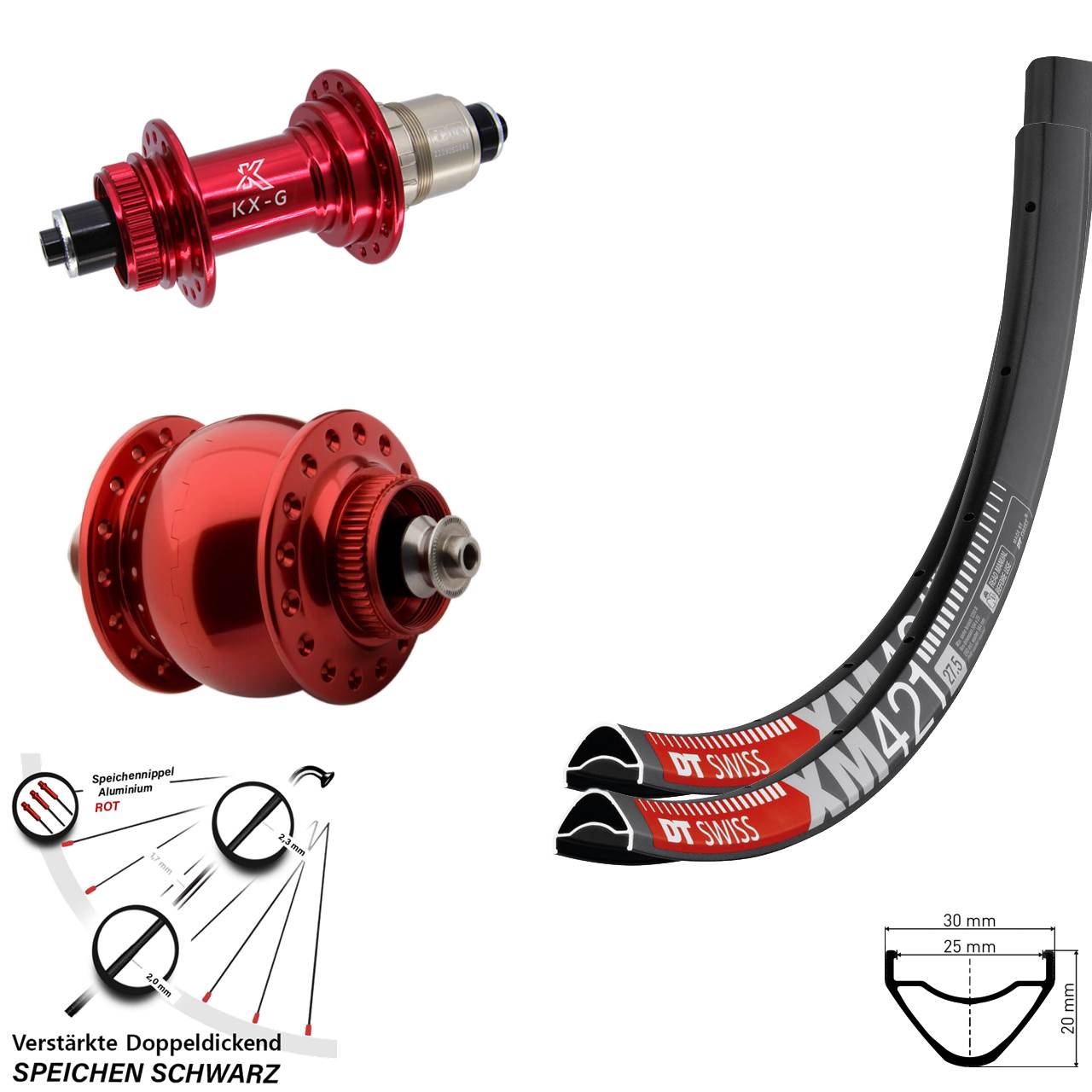 Laufradsatz Centerlock QR 29 Zoll DT Swiss XM 421 KX-G SON delux rot XDR 11-12 fach