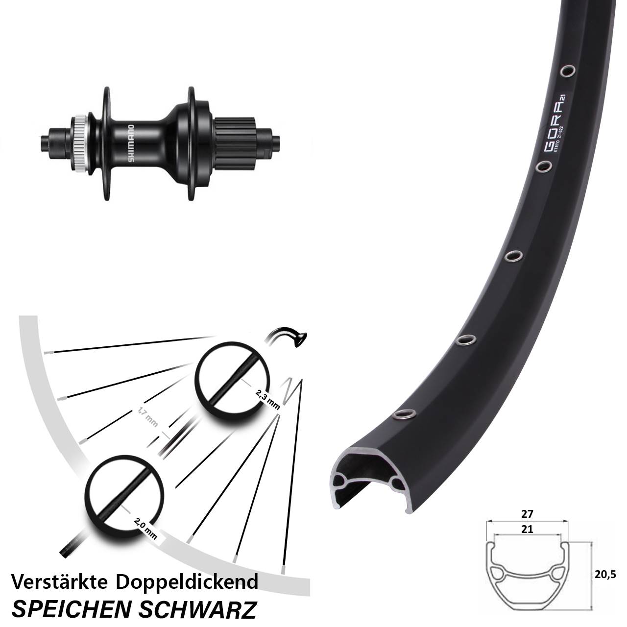 Gora 21 Shimano FH-MT500 29 Zoll Centerlock Hinterrad für Schnellspanner Micro Spline