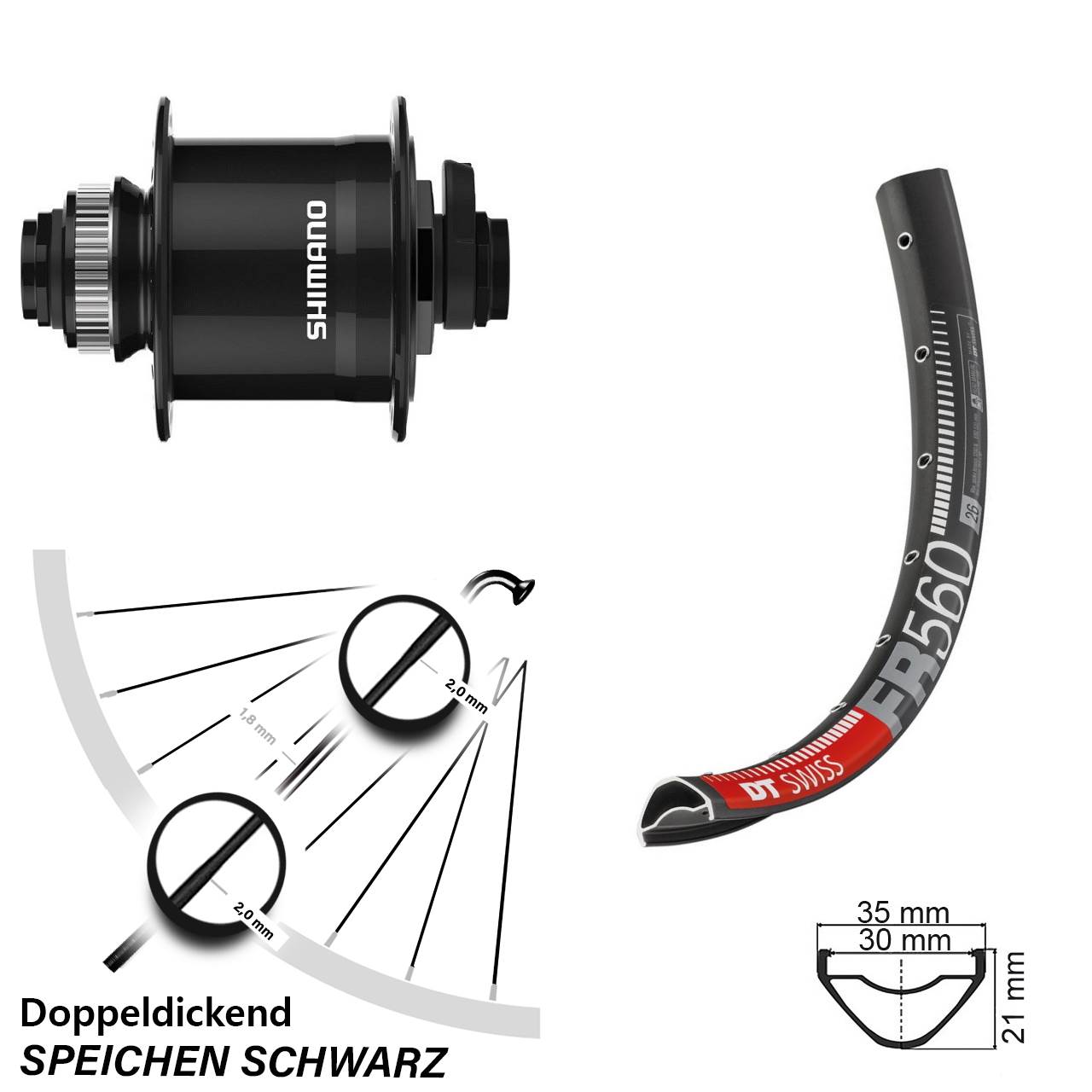DT Swiss FR 560 Shimano DH-UR708-3D 26 Zoll Centerlock Dynamovorderrad 15x100