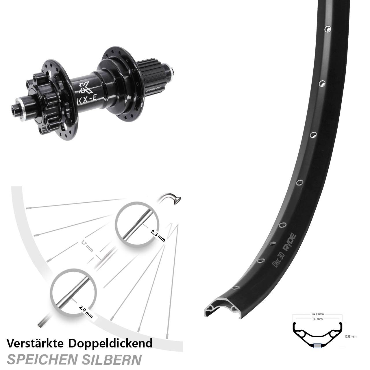 Ryde Disc 30 KX-E Heavy Duty 29 Zoll Disc Hinterrad für Schnellspanner Boost Micro Spline