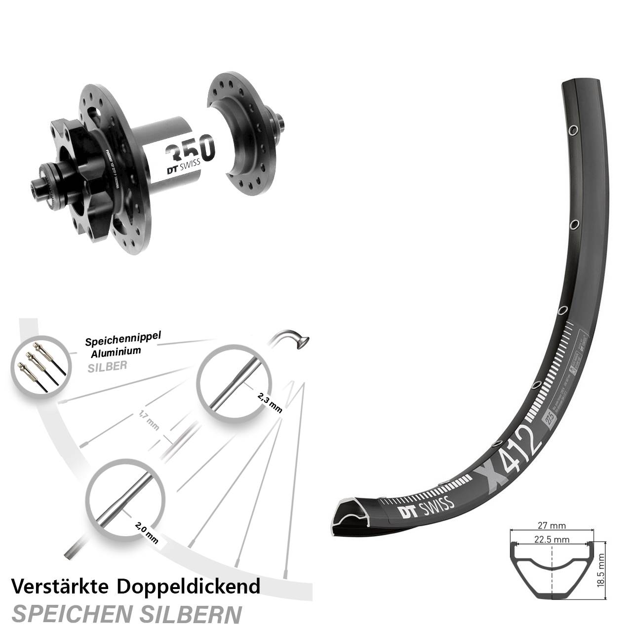 DT Swiss X412-350 6-Loch 29 Zoll Vorderrad für Schnellspanner