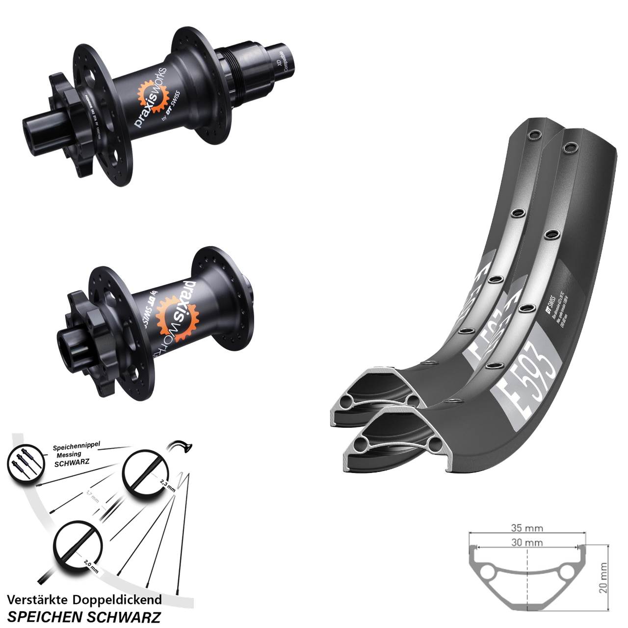 DT Swiss E 593 350 27,5 Zoll 6-Loch Laufradsatz 15x100 12x142 SRAM XD