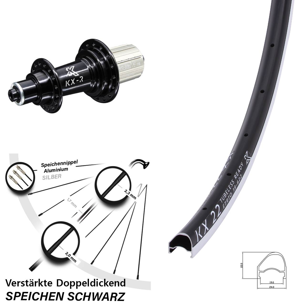 Hinterrad 28 Zoll KX R 22 OS 8-12 fach HG QR