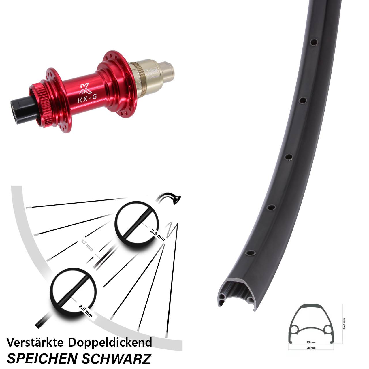 Centerlock Hinterrad 12x142 28-29 Zoll Ambrosio Sport KX-G rot SRAM XDR