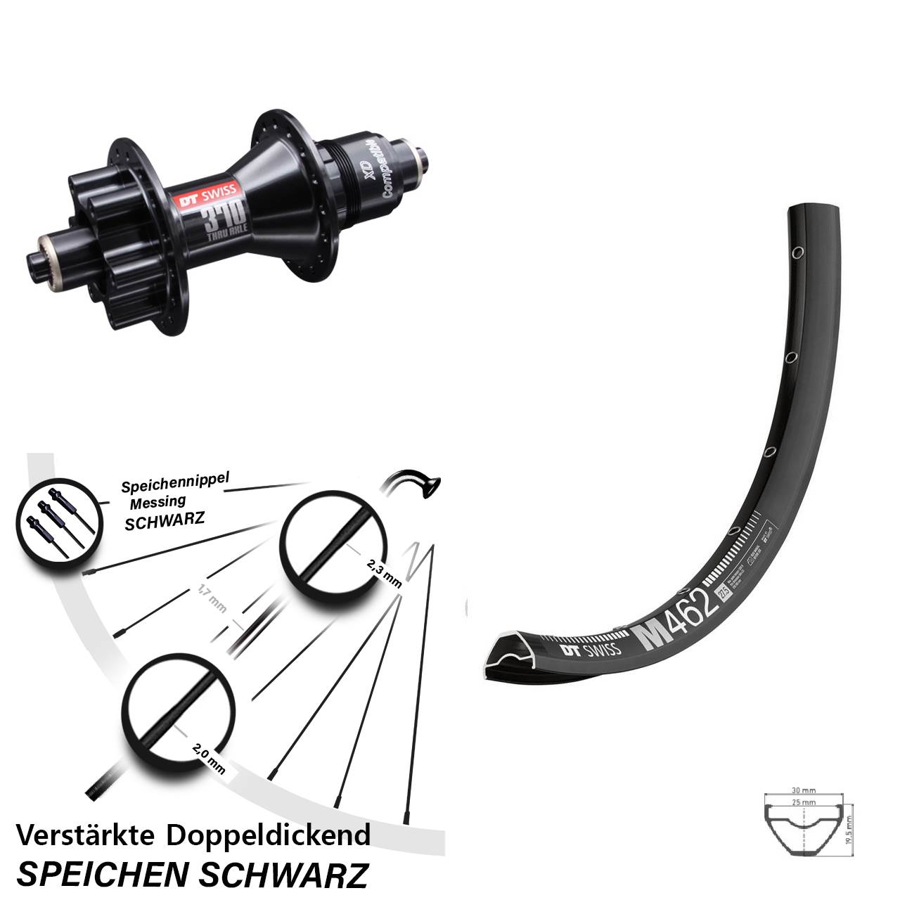 Disc Laufrad 27,5 Zoll M 462 DT Swiss 370 XD 11-12 fach für Schnellspanner
