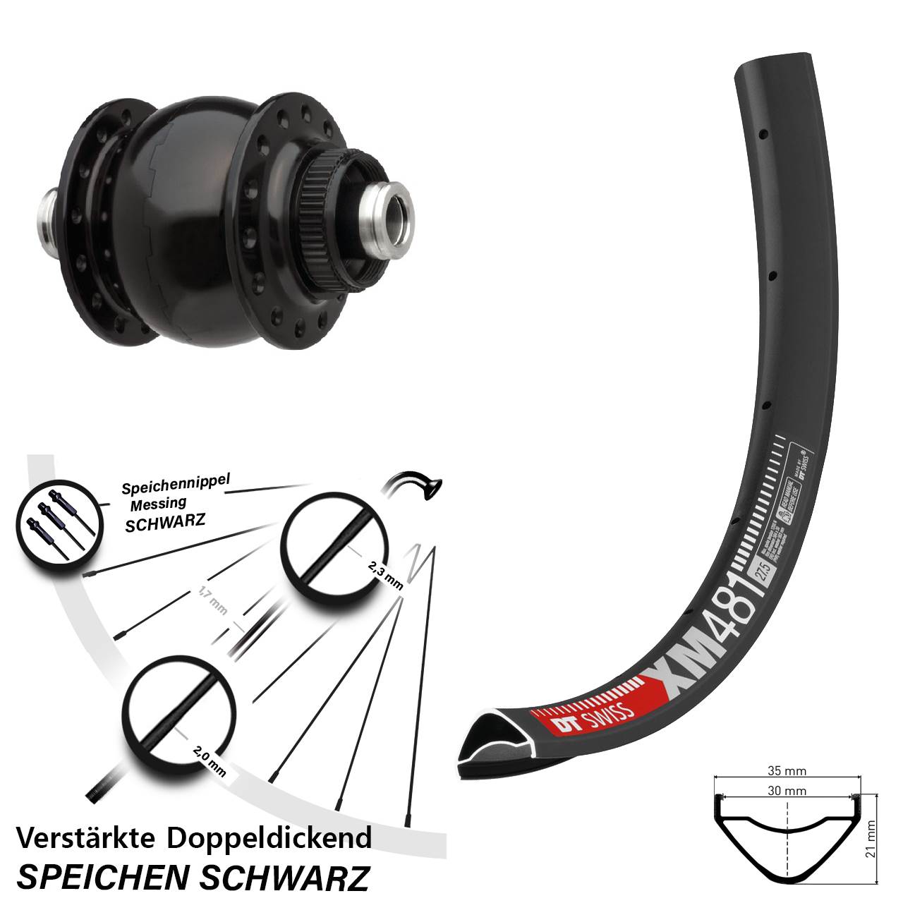 SONdelux DT Swiss XM481 27,5 Zoll Nabendynamovorderrad Centerlock 12x100