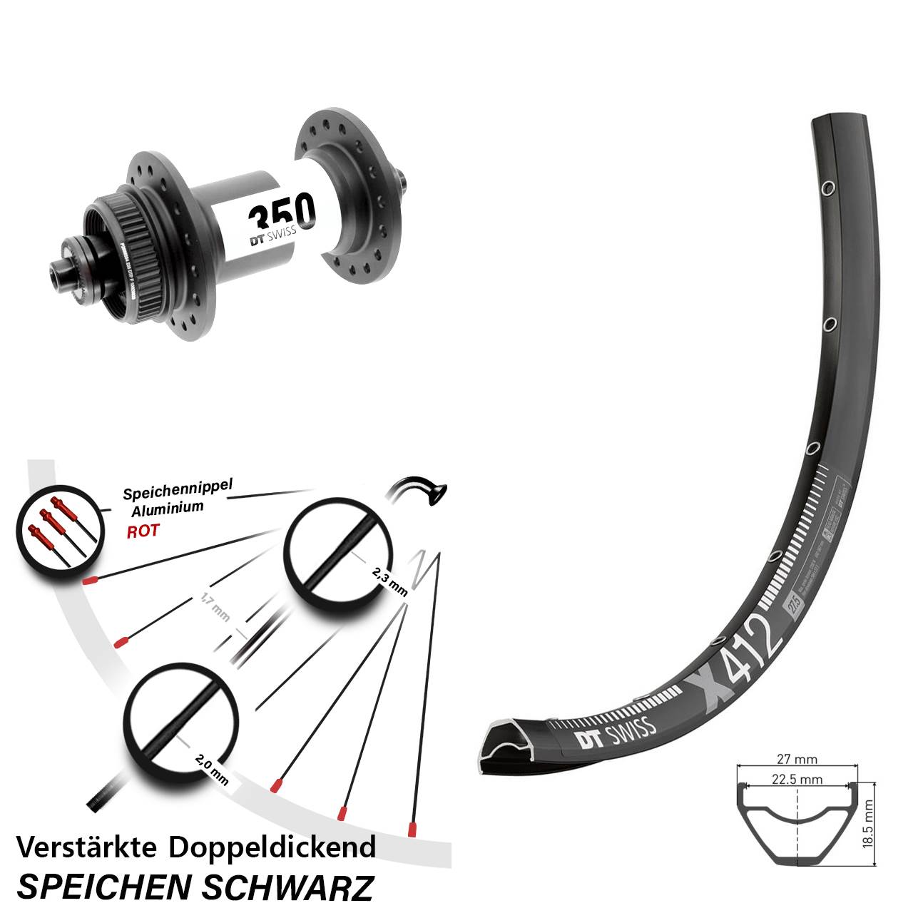 DT Swiss X 412-350 Disc 29 Zoll Laufrad für Schnellspanner