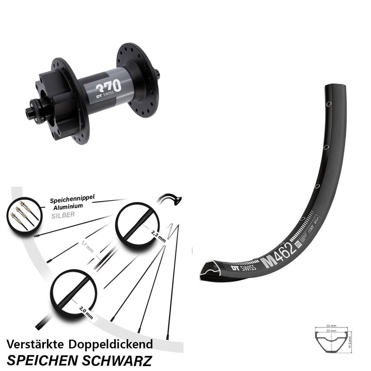 Disc Vorderrad 27,5 Zoll DT Swiss M462-370 für Schnellspanner