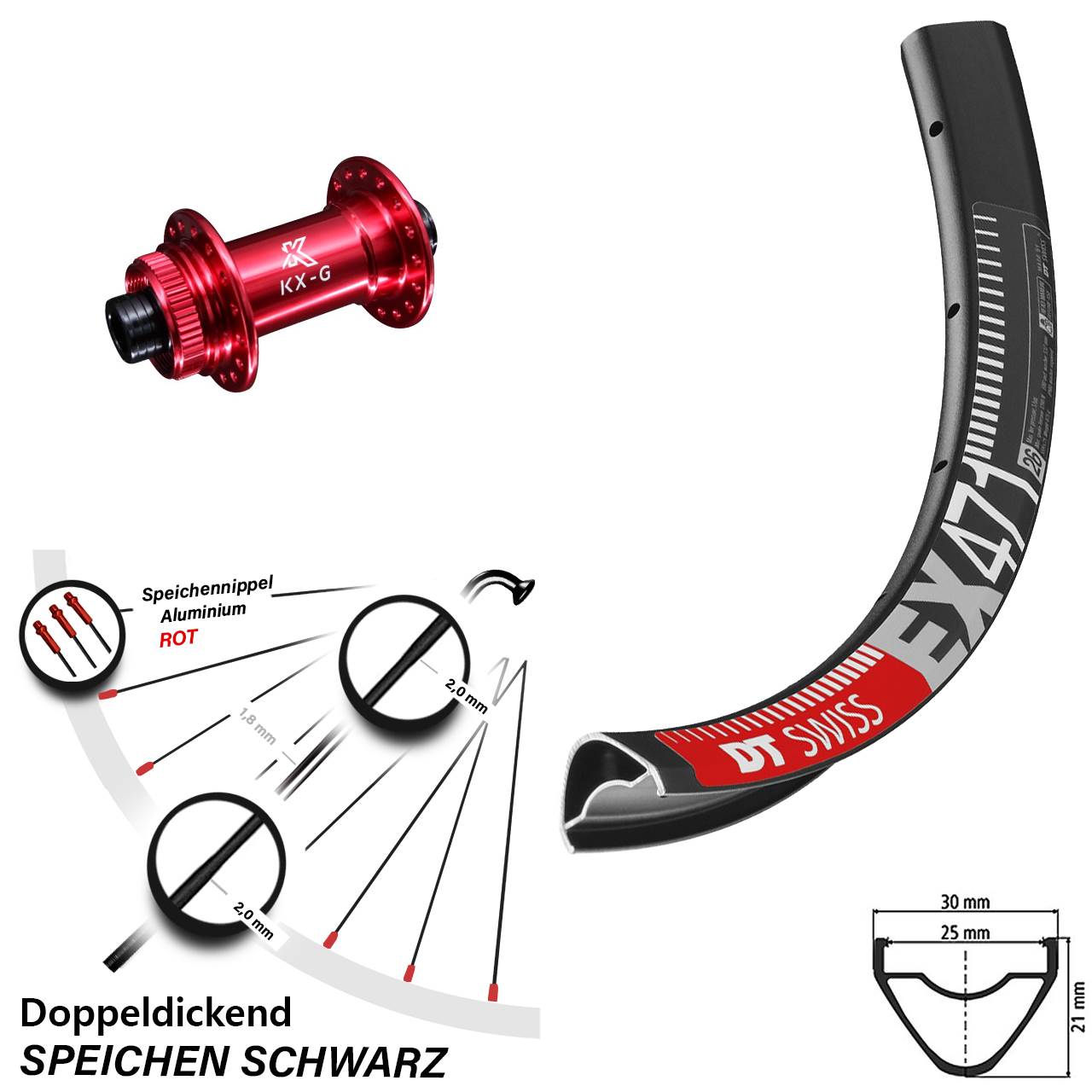 29 Zoll DT Swiss EX471 KX-G rot Disc Laufrad 15x100