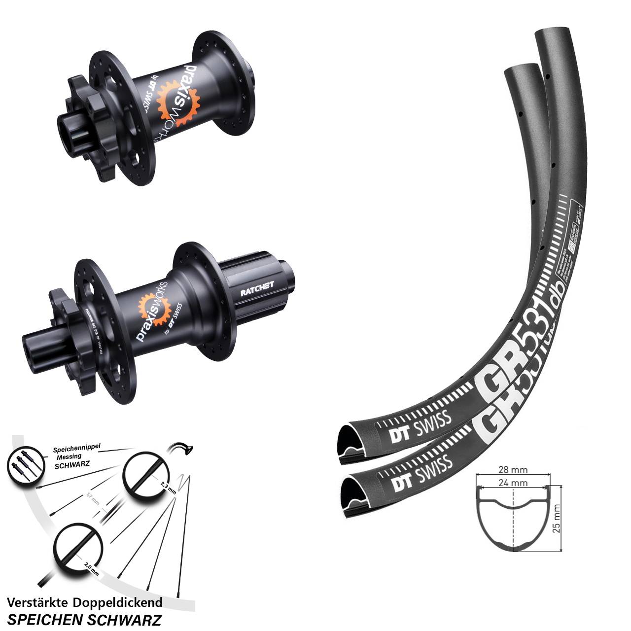 Laufradsatz 6-Loch 28 Zoll DT Swiss GR531-350 SL 8-11 fach HG 12x100/142