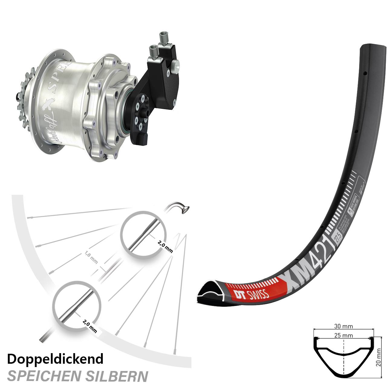 DT Swiss XM421 Rohloff CC DB OEM Tandem 27,5 Zoll Disc Hinterrrad