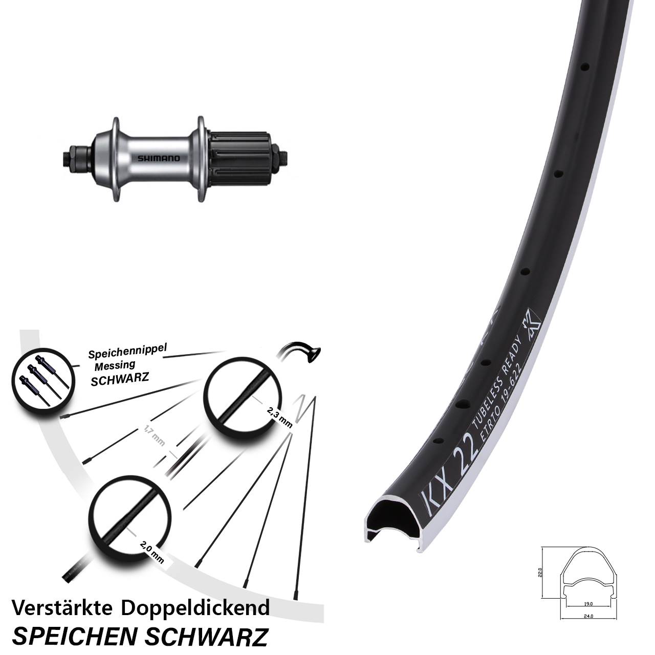 Hinterrad 28 Zoll KX 22 Shimano FH-RS400 8-11 fach QR