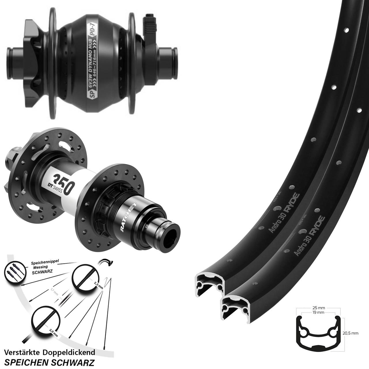 Ryde Andra 30 DT Swiss 350 Shutter PD-7 28 Zoll Disc Laufrad-Satz 12x100/142 SRAM XD