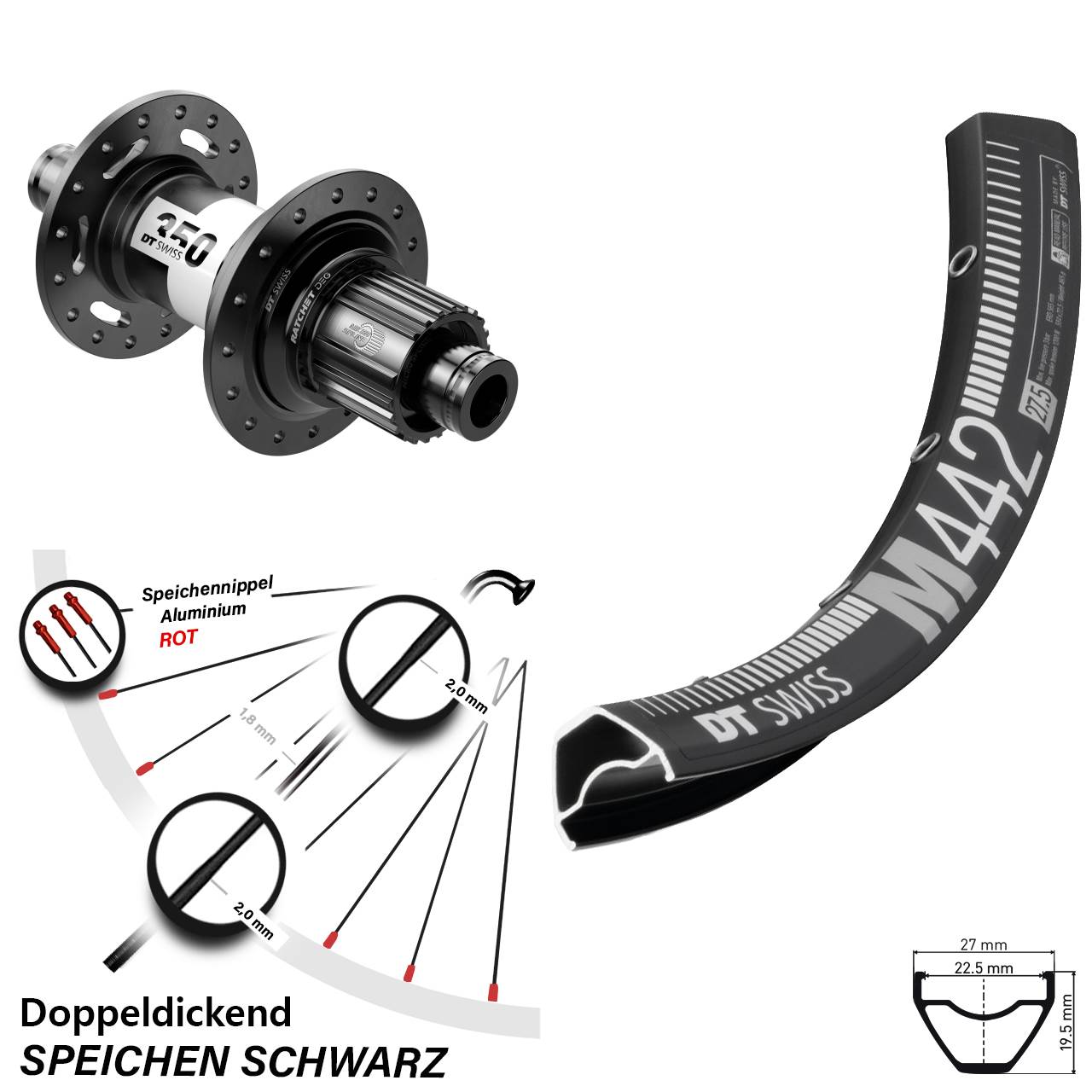 Disc Laufrad 28-29 Zoll DT Swiss M 442 350 DEG 72 Shimano Micro Spline 12x148
