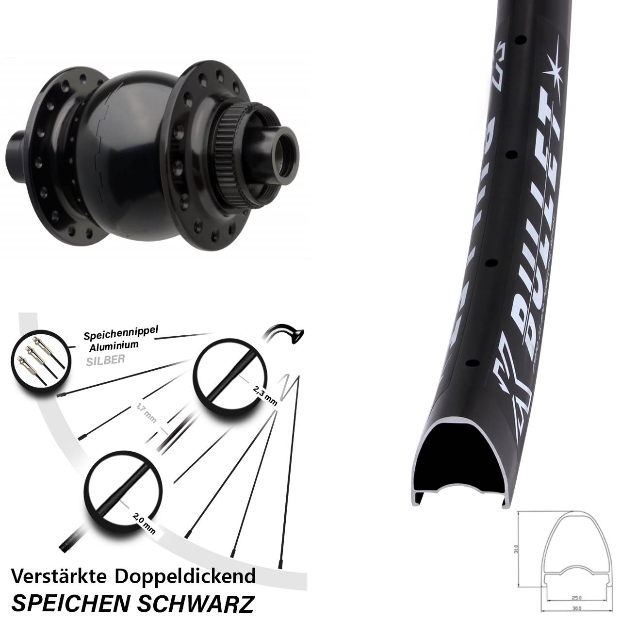 Nabendynamo-Vorderrad Centerlock 29 Zoll KX Bullet SON 28 15x110 Boost