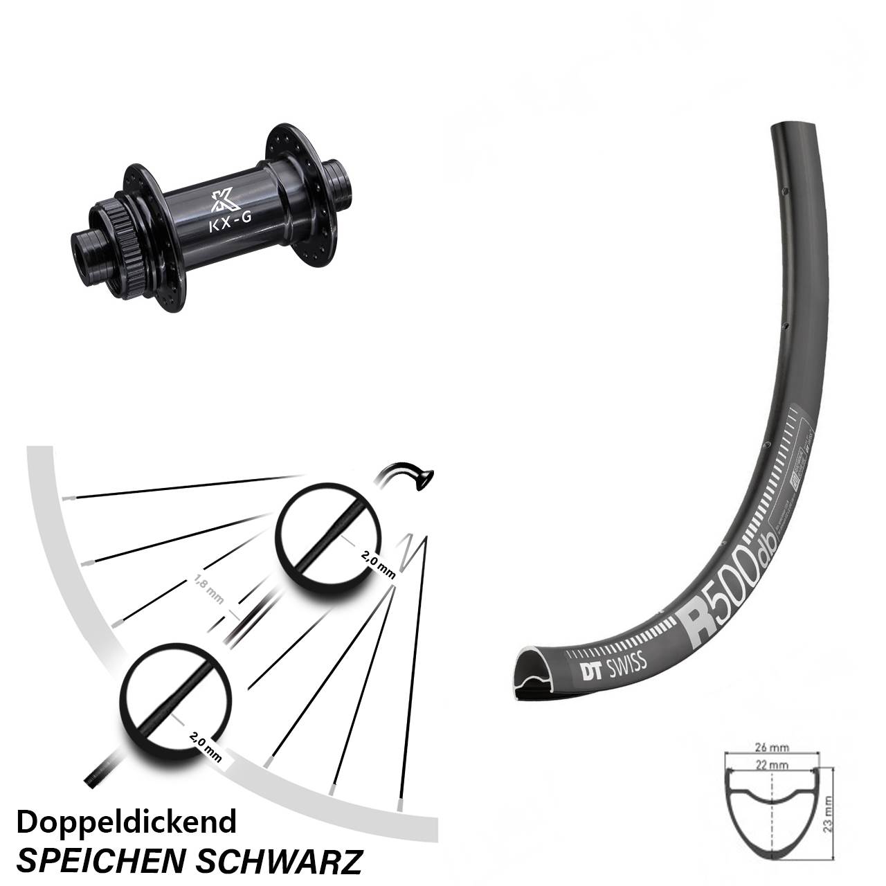 Disc Vorderrad 15x100 28 Zoll DT Swiss R 500 KX-G