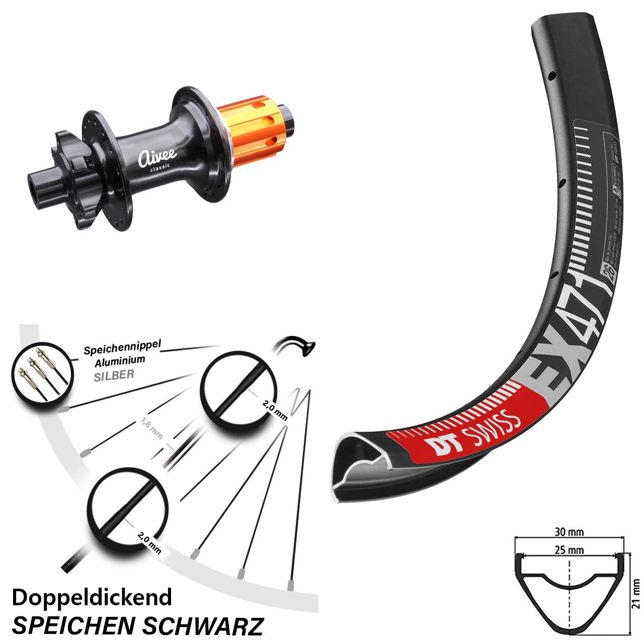 Hinterrad 29 Zoll DT Swiss EX 471 Aivee Classic Boost Shimano 10/11-fach