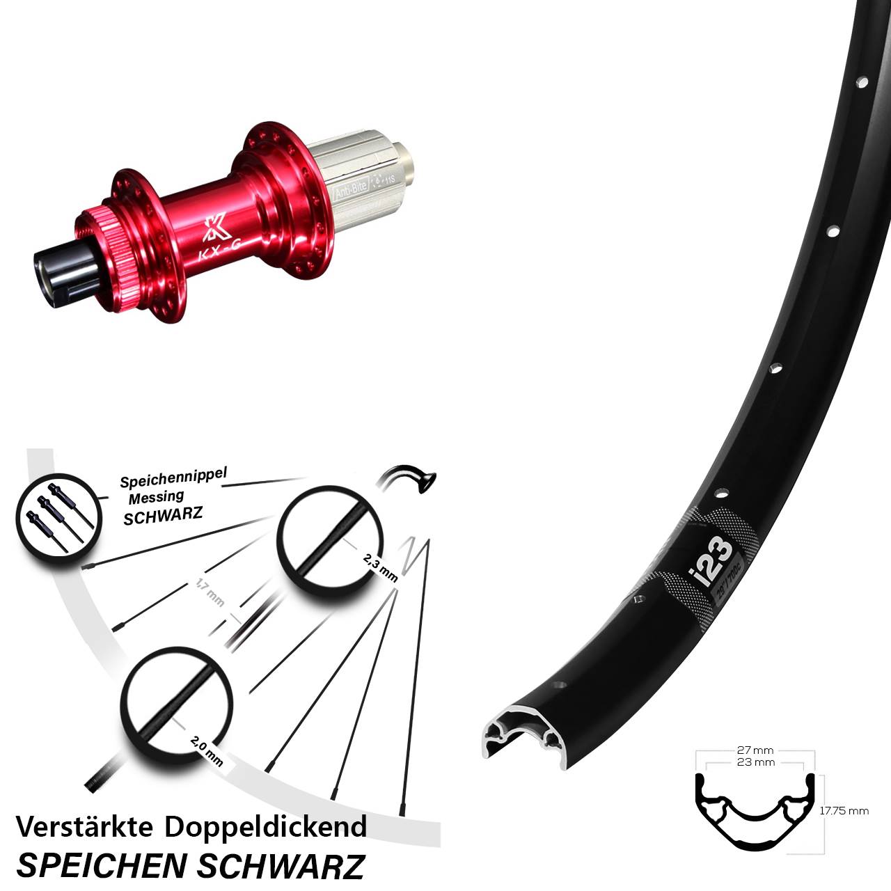 Disc Laufrad 12x142 28-29 Zoll WTB i23 ST KX-G rot 8-12 fach HG