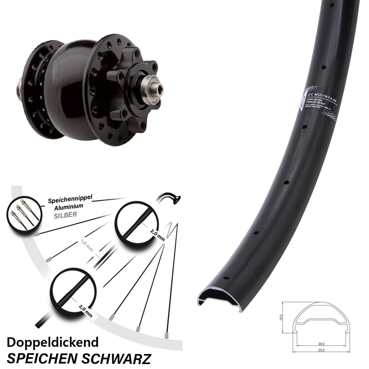 29 Zoll Vorderrad Dynamo SON 28 Disc 6-loch KX Mountain TR Schnellspanner schwarz