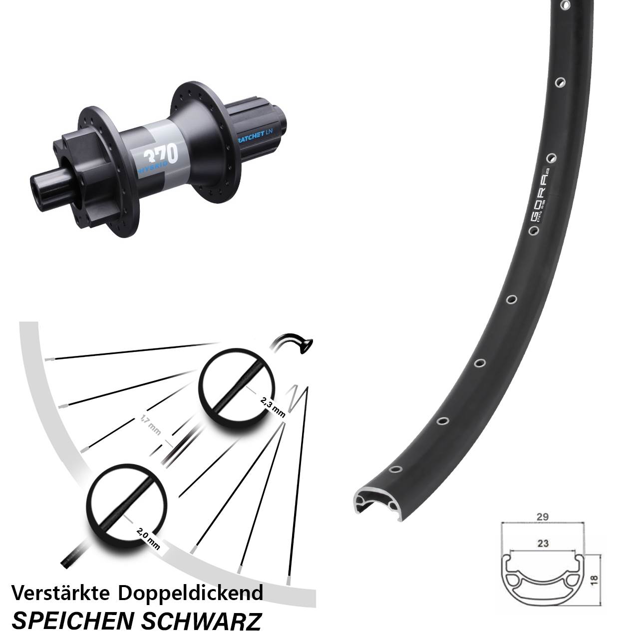 Boost Disc Hinterrad 12x148 28 Zoll Gora 23 DT Swiss Hybrid 370 8-11 fach
