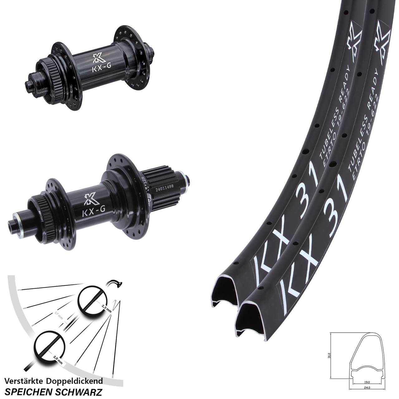 Disc Laufradsatz 28 Zoll KX-G 31 Shimano Micro Spline für Schnellspanner