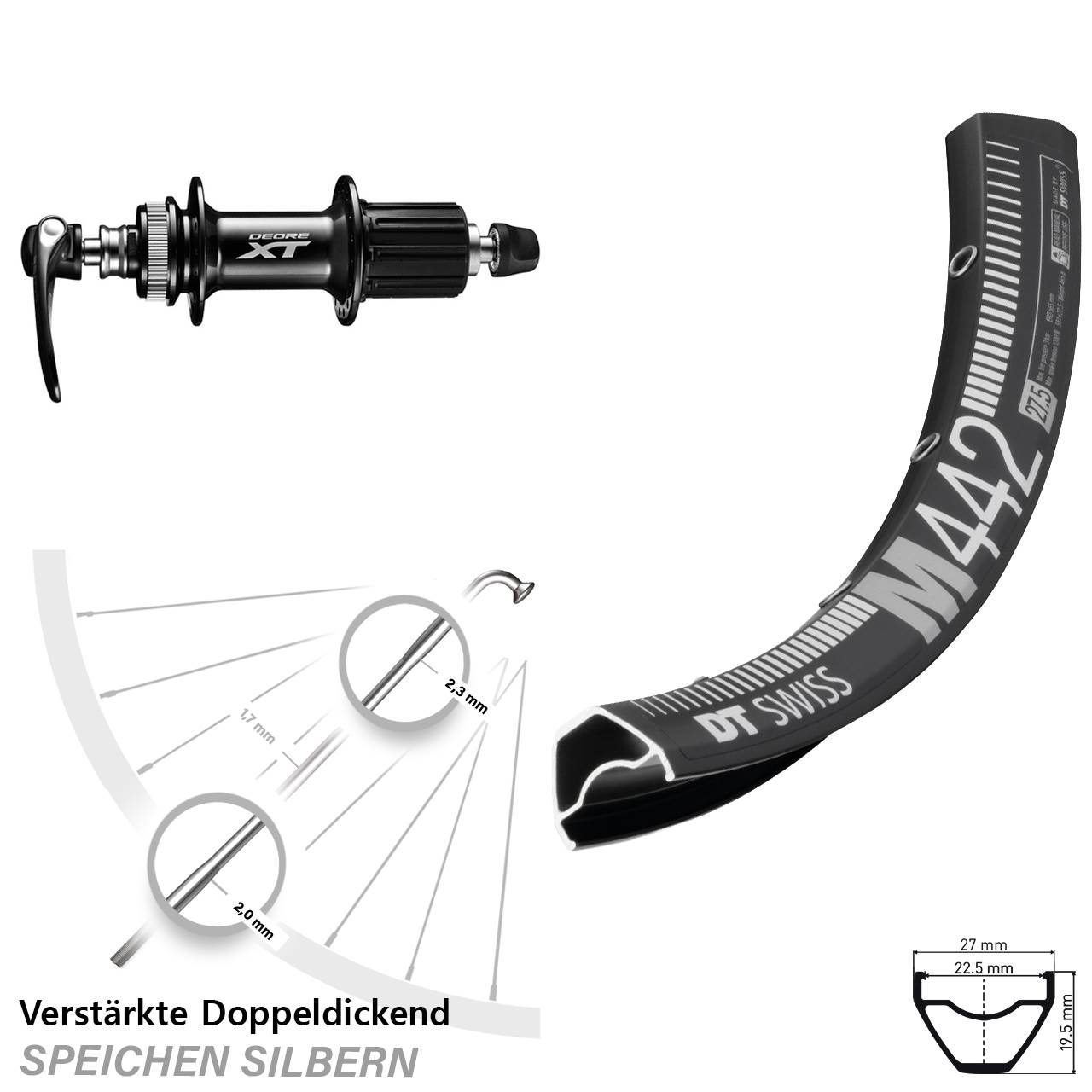 Hinterrad Centerlock 29 Zoll DT Swiss M442 Shimano XT 8-11 fach QR