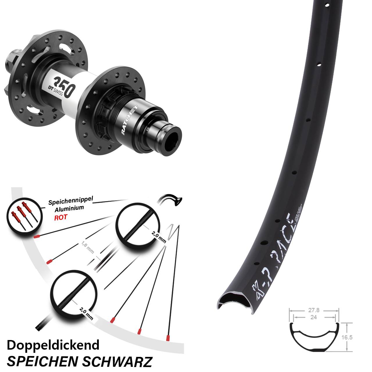 DT Swiss 350 Boos 6-Loch Sram XD KX-R Race Hinteres Rad 29 Zoll 12x148 mm