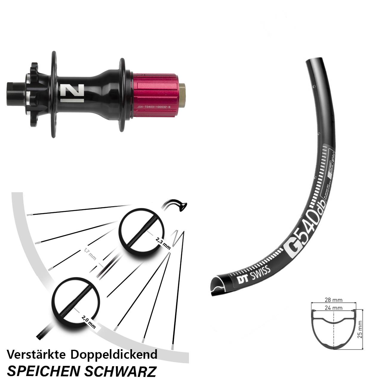 6-Loch Hinterrad 27,5 Zoll DT Swiss G540 Novatec D792 8-12 fach HG 12x142