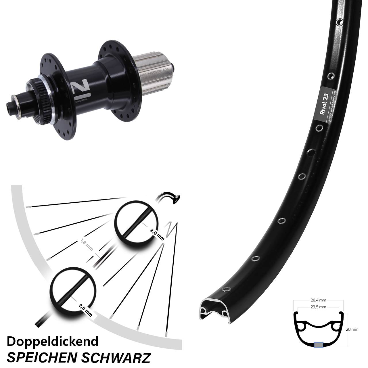 Ryde Rival 23 Novatec D042SB 27,5 Zoll Hinterrad Centerlock QR 8-12 fach HG
