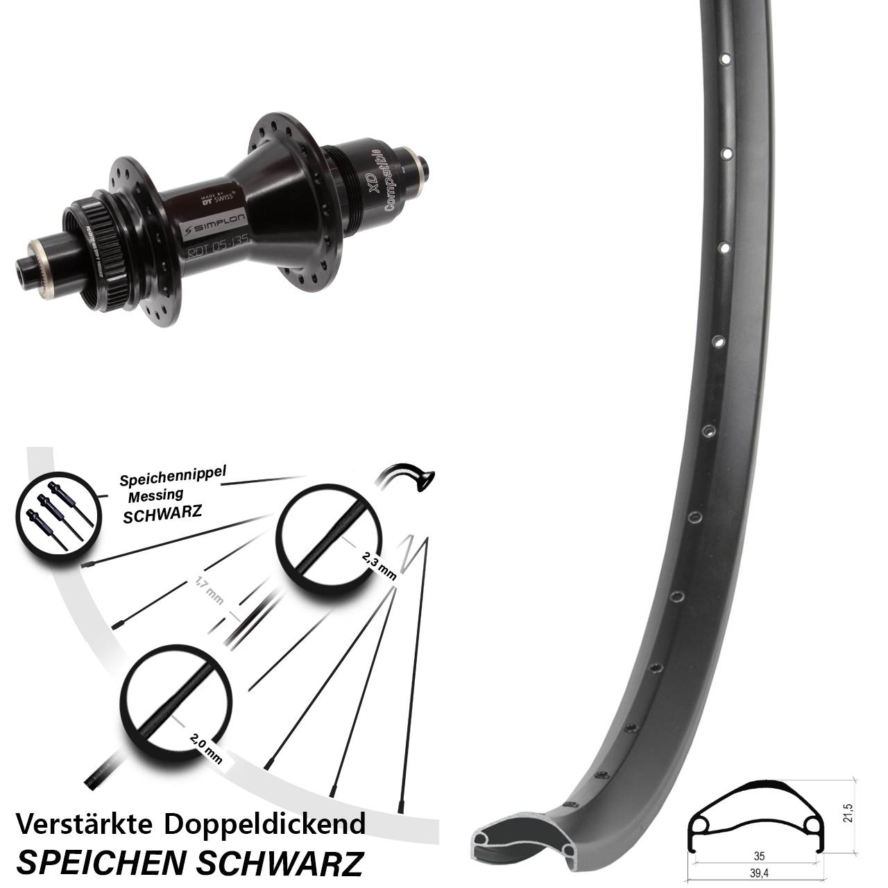Ambrosio E35 DT Swiss 370 29 Zoll Disc Hinterrad QR XD 11-12 fach