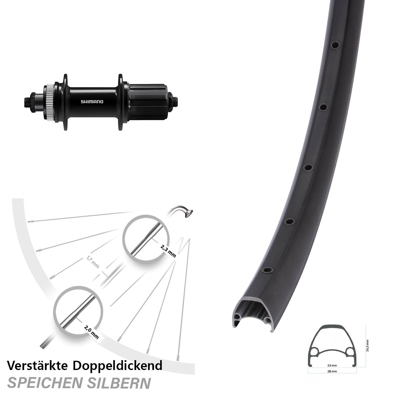 29 Zoll Ambrosio Sport Shimano FH-QC400 Disc Hinterrad QR 8-11 fach