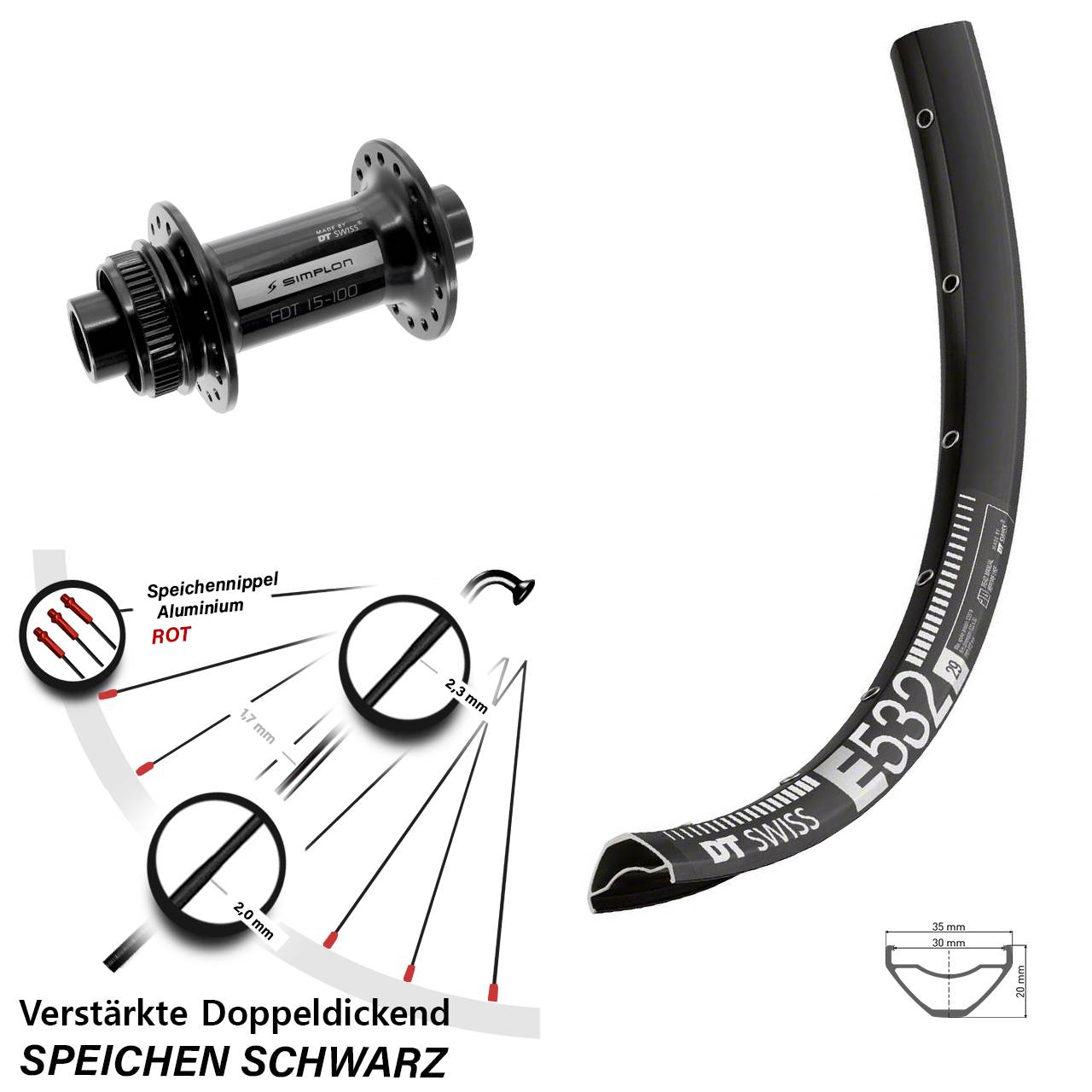 29 Zoll DT Swiss E532-370 Disc Laufrad 15x100