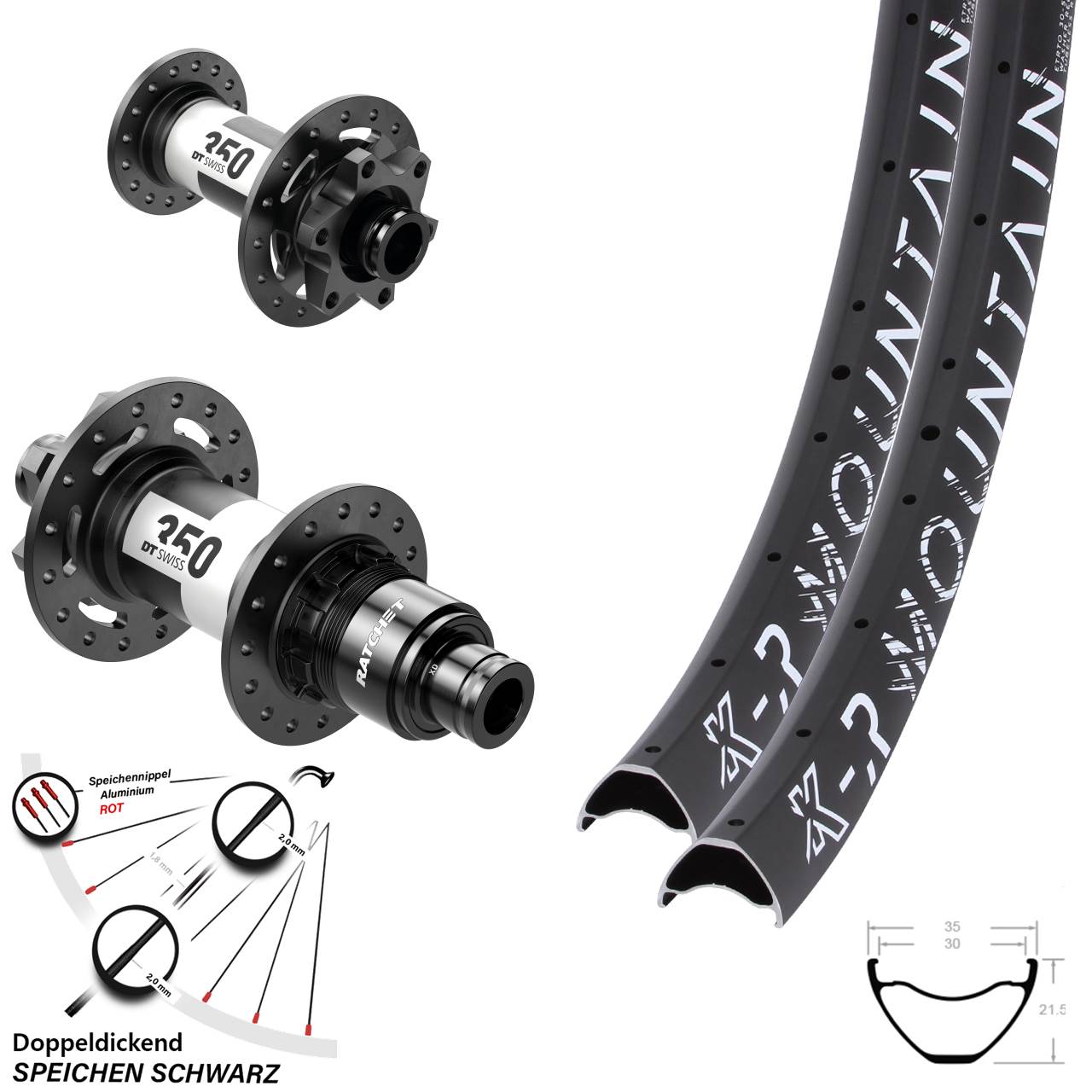 29 Zoll KX-R Mountain DT Swiss 350 Ratchet 36 Disc Laufradsatz 15x100 12x142 XD