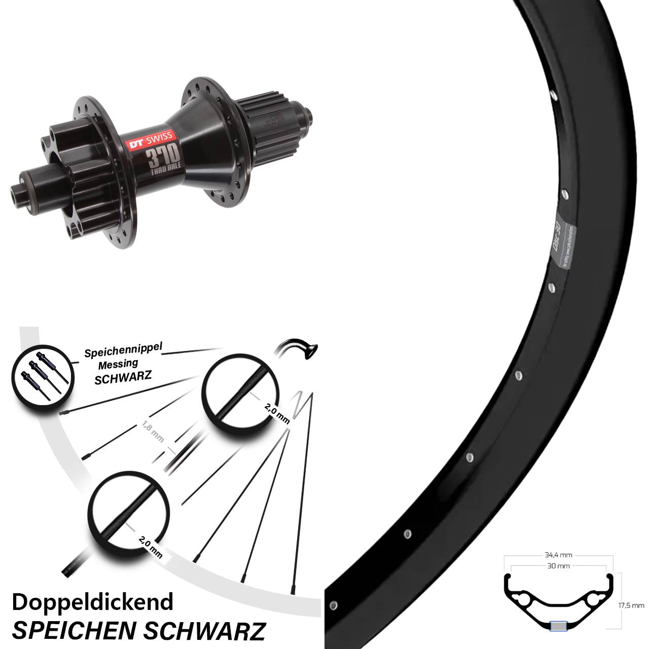 Ryde Disc 30 DT Swiss 370 Hybrid 29 Zoll Disc Hinterrad QR Micro Spline