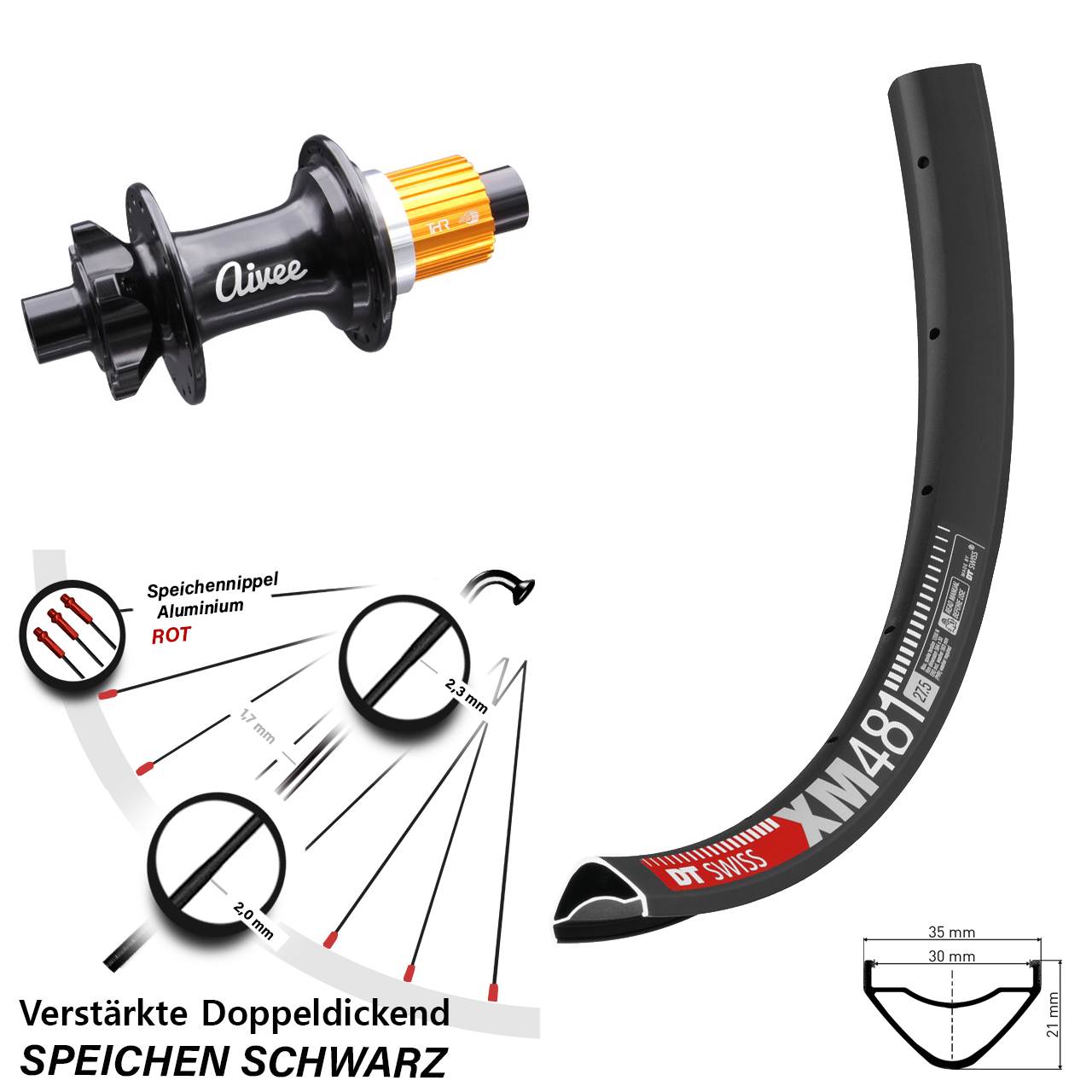 27,5 Zoll DT Swiss XM481 Aivee Disc Hinterrad 12x148 Micro Spline