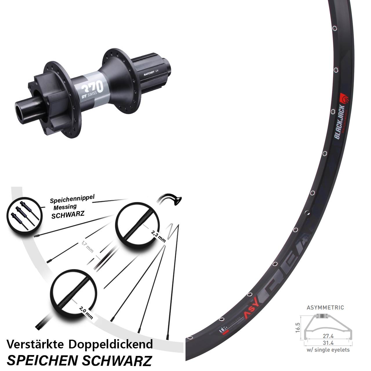 Rodi Ready 27 DT Swiss 370 650B Hinterrad 12x148 Boost 6-Loch 8-11 fach HG