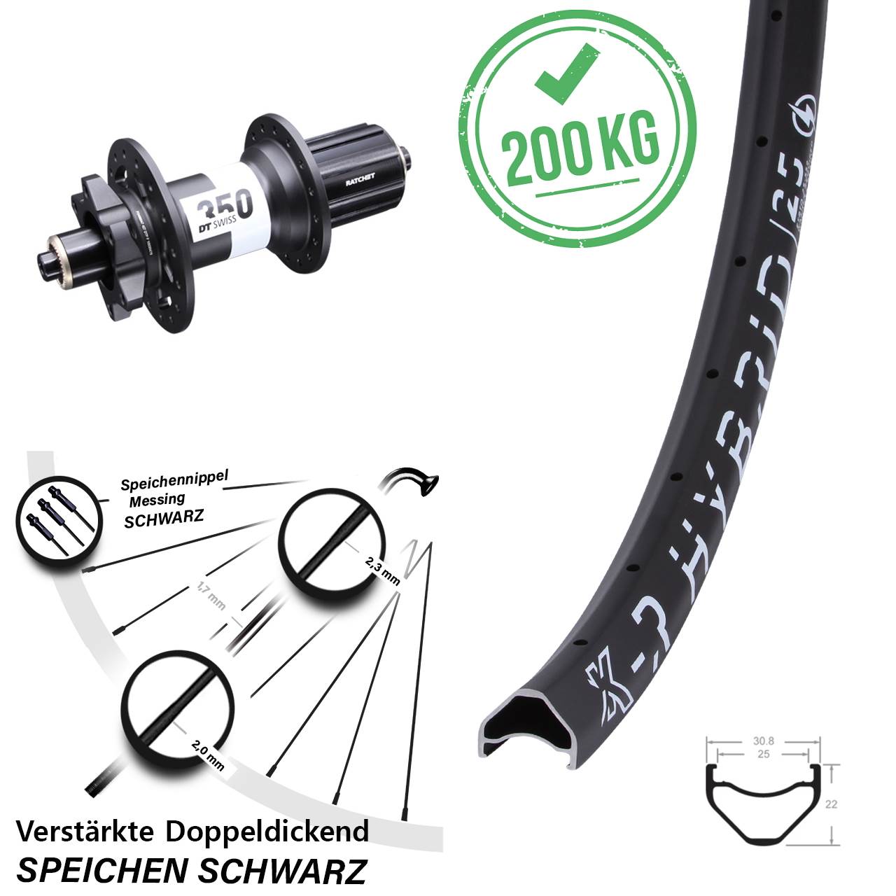 Hinterrad 28-29 Zoll KX-R Hybrid 25 DT Swiss 350 8-11 fach HG 5x141 6-Loch